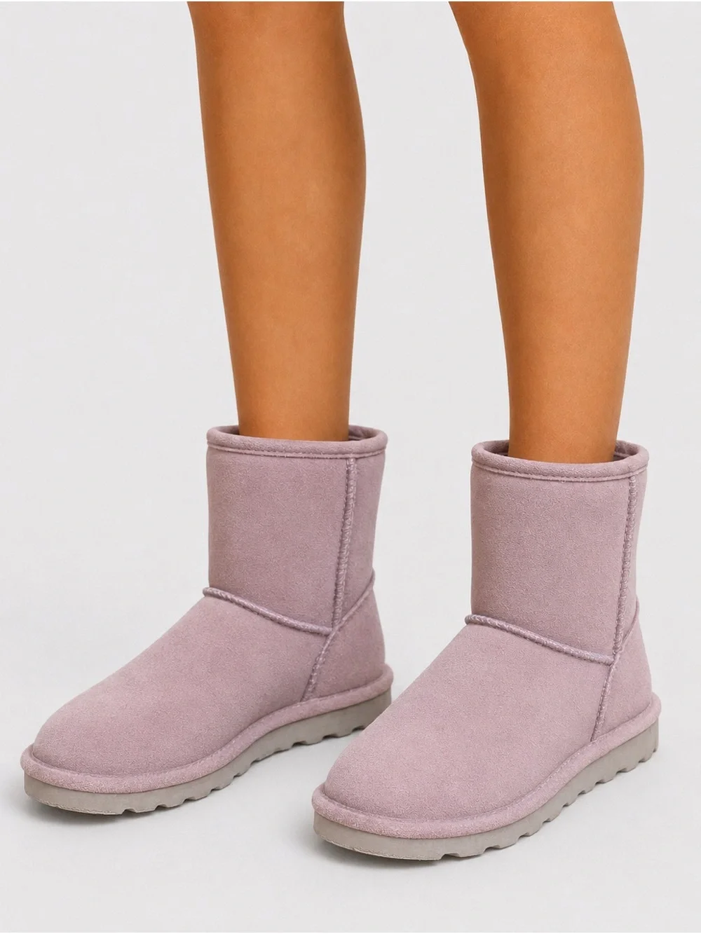 BearPaw Short Suede Sheep Wool Boots in Lavender